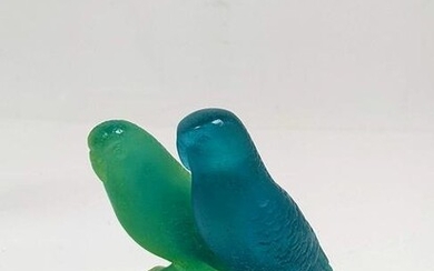 DAUM Pate de Verre Two Parakeet Figure. With box. Coup