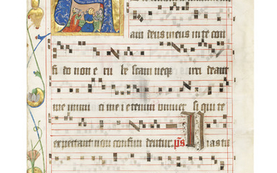 DAVID IN PRAYER, historiated initial 'A' on a leaf from the Gradual of Petrus Mitte de Caprariis, illuminated manuscript on vellum [Germany, Bavaria, c.1450-75]