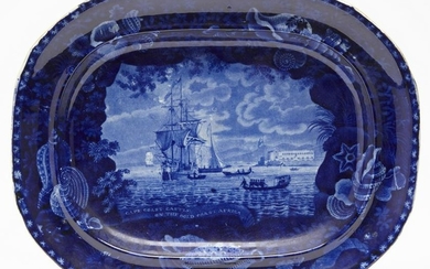 Dark Blue Staffordshire Platter of Slave Ship