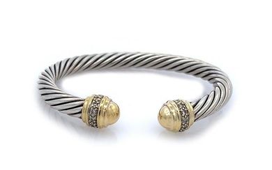 David Yurman Diamond Sterling 18k Yellow Gold 7mm Flex Cable Cuff Bracelet