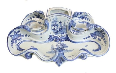 Delft Faience Blue and White Inkpots Desk set, early 19th century