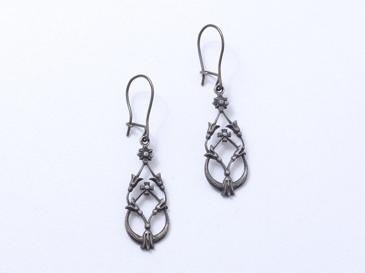 Delicate pair of Berlin cast iron earrings decorated...