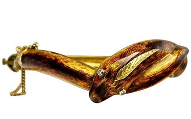 Diamond Snake Bracelet 18K Gold Enamel Bangle