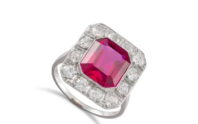 Diamond and verneuil synthetic spinel platinum ring, 1920s