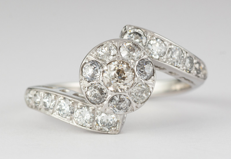 Diamond, platinum and 14k white gold ring