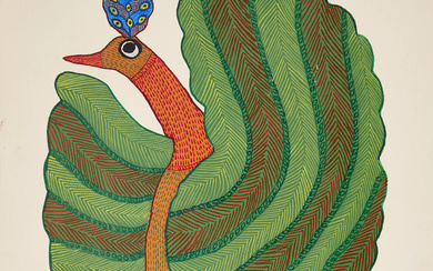 Durgabai (Indian, b. 1972), Bird, acrylic on paper, 37.5 x...