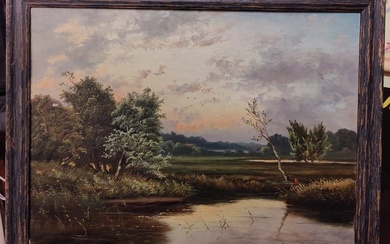E Hooper Signed O/C Landscape with Pond