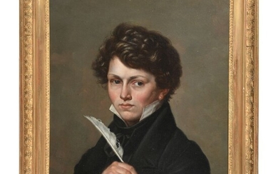 ÉCOLE FRANCAISE vers 1820. « Portrait d’un jeune écrivain ». Huile sur toile. H.55 L.45....
