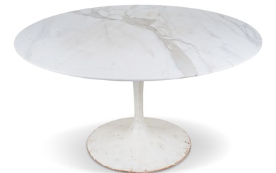 EERO SAARINEN FOR KNOLL WHITE PAINTED "TULIP" TABLE, CIRCA 1970 Height: 28 1/2 in. (72.4 cm.), Diameter: 54 in. (137.2 cm.)