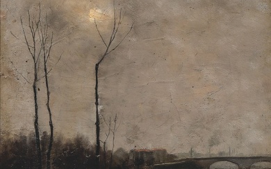 EUGÈNE DESHAYES (1828-1890/91). Bords de Seine à Charenton, 1885. Huile sur toile, signée, datée et...