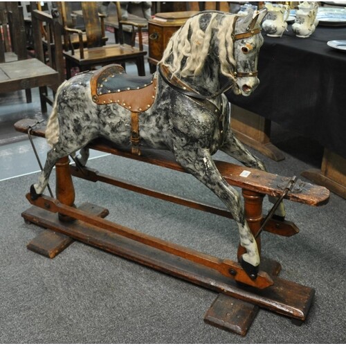 Early 20th Century dapple grey child's rocking horse on pate...