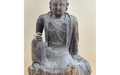 Early antique Chinese seated wooden Buddha