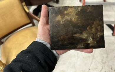 Early o/wood panel seascape with (2) boats in crashing waves and dark skies (stormy weather ), wood