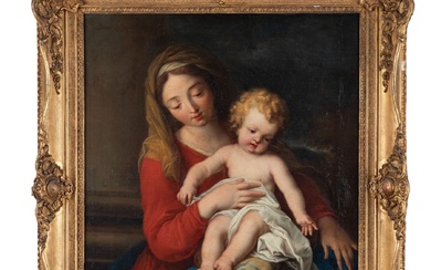 Ecole française du XVIIe siècle, entouage de Pierre Mignard (1612-1695) Vierge à l'Enfant Huile sur...