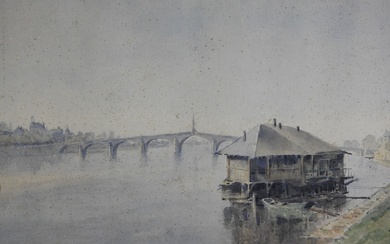 Ecole française du XXème siècle: Vue du pont de Blois. Aquarelle sur papier. Non signé....