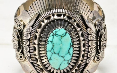 Eddy Chaco Native American Silver Turquoise Cuff