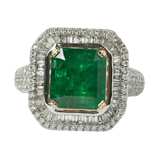 Emerald, Diamond, 18k Gold Ring.
