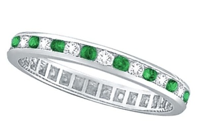 Emerald and Diamond Channel Set Eternity Band Ring 1.04ctw