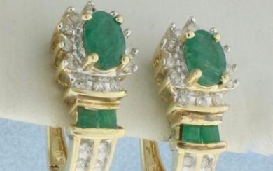 Emerald and Diamond Earrings in 10k Yellow Gold