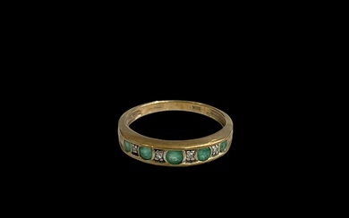 Emerald and diamond 9 carat gold ring, size O.