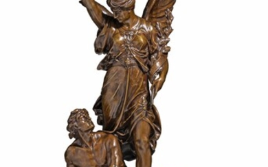 Emile Louis Picault (1833-1915), 'Le Génie du Progrès', patinated bronze, H 91 cm