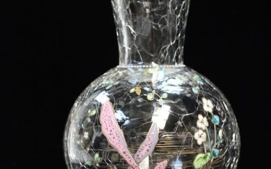 Enamel on Crack Glass Vase
