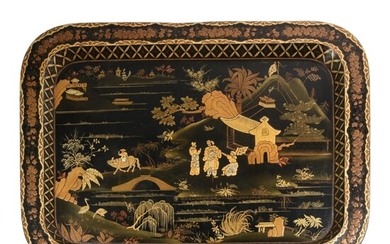 English Regency Chinoiserie Decorated Papier Mache Tray