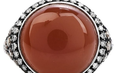 Estate Diamond Peach Moon Stone 18K Gold Elegant Cocktail Ring