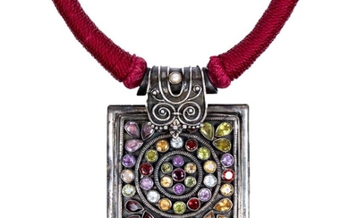 Estate Sterling Jeweled Pendant on Rope