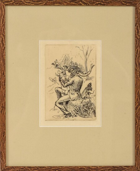 Etching: The Artist and the Fairies.