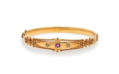 Etruscan Revival, Gold, Ruby and Diamond Bangle
