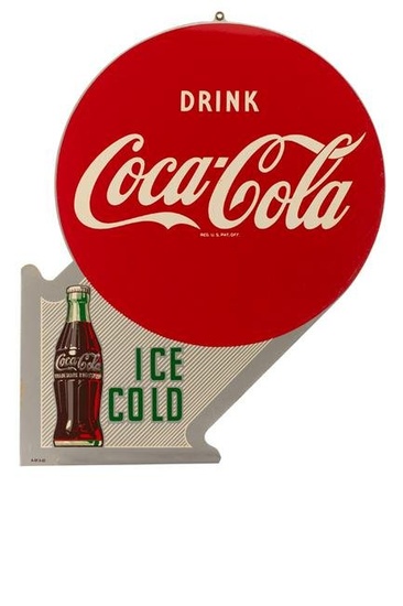 Extremely high grade vintage Coca-Cola double side flanged Sign, near pristine condition, dated