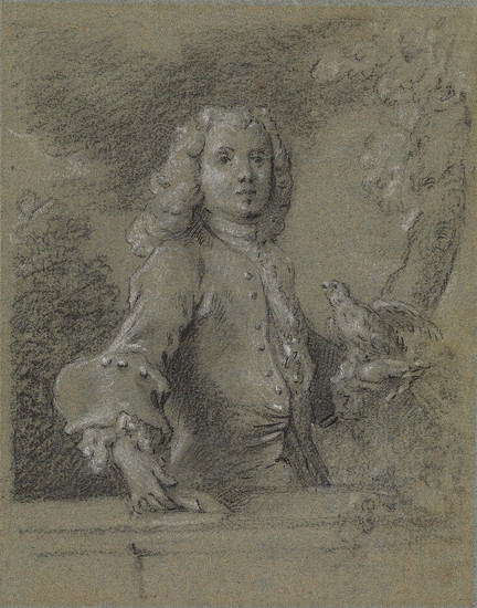FRENCH SCHOOL, 18TH CENTURY Portrait of a Man with a Parakeet. Black chalk...