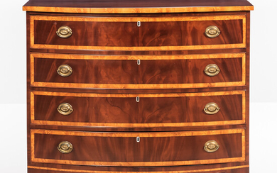 Federal Mahogany and Flame Birch Veneer Bowfront Chest of Drawers