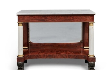 Fine Classical Ormolu Mounted Figured Mahogany, Marble, and Vert Antique Pier Table, New York, Circa 1820
