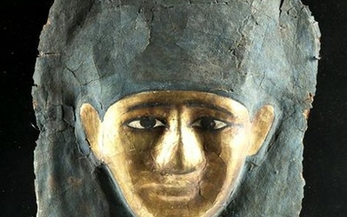 Fine Egyptian Gilded Cartonnage Sarcophagus Mask