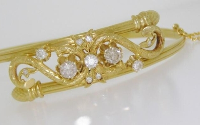 Fine Quality Vintage 18k Yellow Gold Diamond Bangle Bracelet