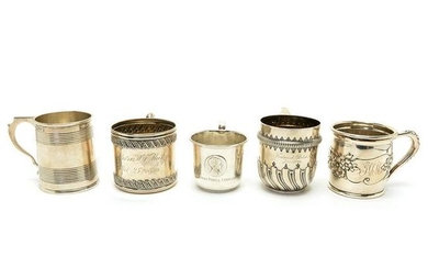 Five Sterling Silver Christening Cups.