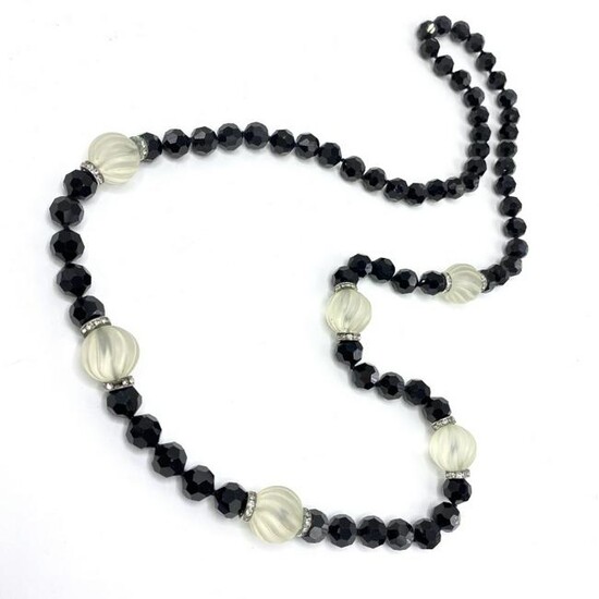 Flapper Jet & Crystal Bead Necklace