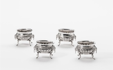 Four Dutch silver Renaissance-style salts Two with the...