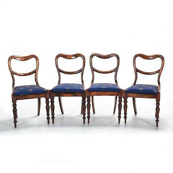 Four English Victorian Rosewood Open Back Side Chairs.
