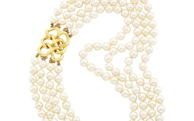 Four Strand Cultured Pearl Necklace with Gold Clasp