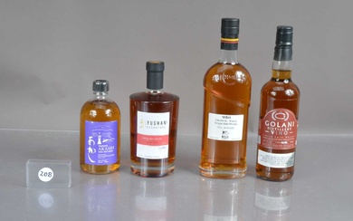 Four bottles of Japanese Taiwanese and Israeli single malt whisky