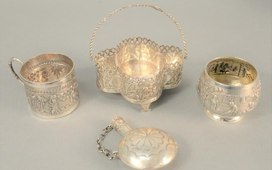 Four-piece silver lot to include mug with handle