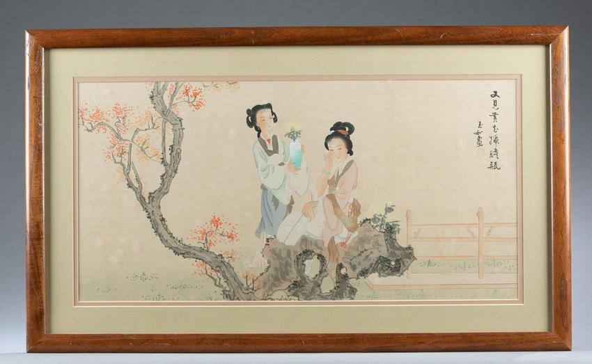 Framed Chinese silk painting.
