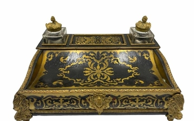 French Brass Boulle Tortoise Shell Inlaid Inkwell