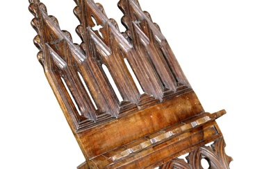 French Gothic Revival carved walnut folding book stand