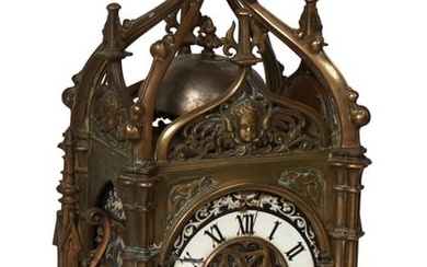 French Louis XVI Style Gilt Bronze Mantel Clock, 19th c., by Japy Freres, the pierced Gothic spire