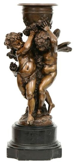 French Patinated Bronze Vase with a Cherub & Cupid