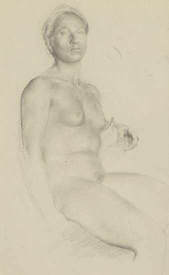 AMENDMENT: Please note the following work is attributed to Victor Hume Moody, British 1896-1990- not French School as previously stated. French School, early-mid 20th century- Seated female nude; pencil, 24.5x15cm